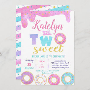 Two Sweet Doughnut 2nd Birthday Invitations
