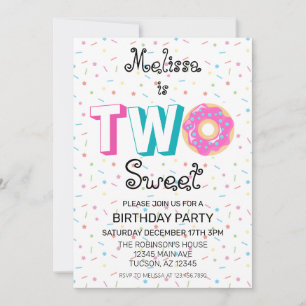 Two Sweet Doughnut 2nd Birthday Party Invitation