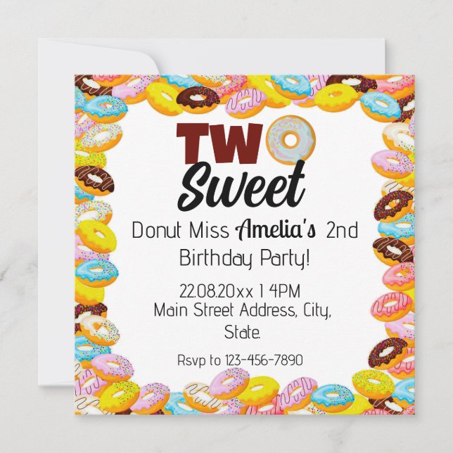 Two Sweet Doughnut 2nd theme Colourful Birthday Pa Invitation (Front)