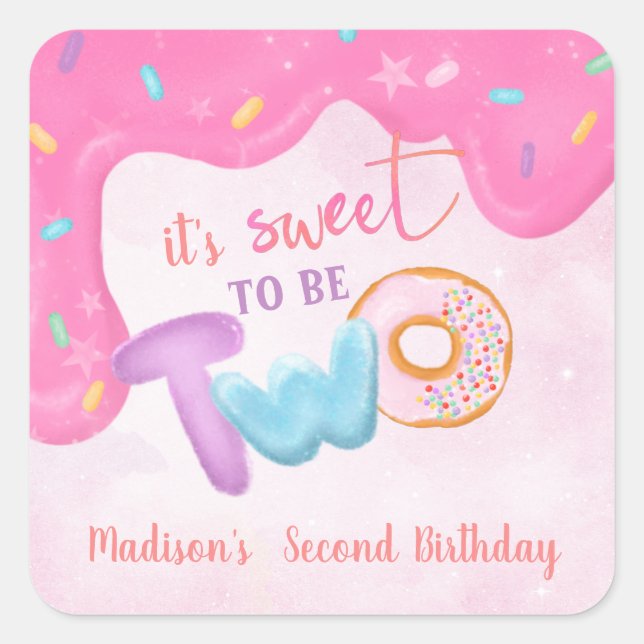 Two Sweet Doughnut Birthday Plate Napkins Square Sticker (Front)