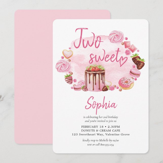 Two Sweet Doughnut Macaron Treats 2nd Birthday Invitation (Front/Back)