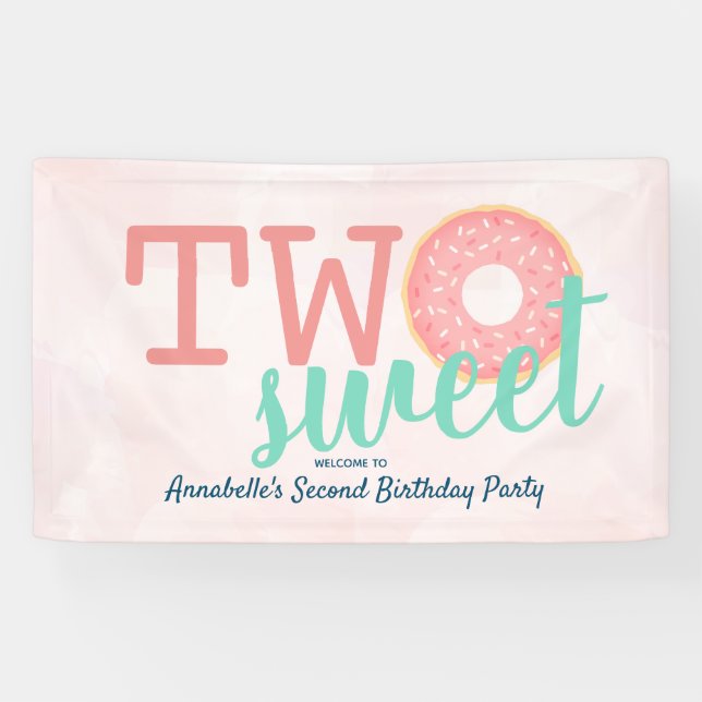 Two Sweet Doughnut Pink Girl's 2nd Birthday Banner (Horizontal)
