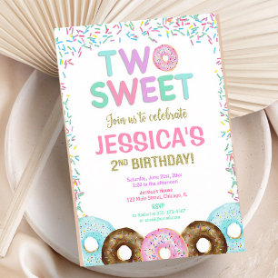 Two Sweet Doughnut Sprinkles 2nd Birthday Girl Invitation