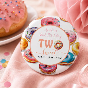 Two Sweet Doughnuts 2nd Birthday party 3 Cm Round Badge