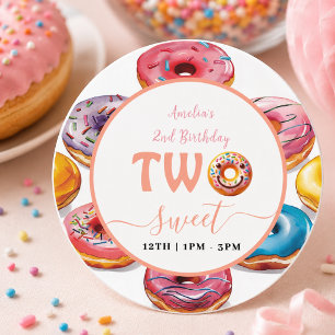 Two Sweet Doughnuts 2nd Birthday party Classic Round Sticker