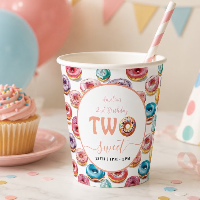 Two Sweet Doughnuts 2nd Birthday party Paper Cups (Two Sweet Donuts 2nd Birthday party Paper Cups)