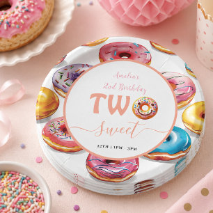 Two Sweet Doughnuts 2nd Birthday party Paper Plate