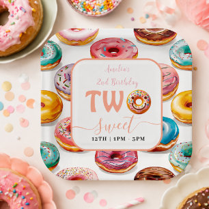 Two Sweet Doughnuts 2nd Birthday party Paper Plate