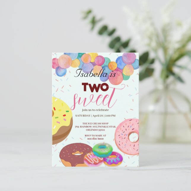 Two Sweet Doughnuts and Balloon 2nd Birthday Girl  Postcard (Standing Front)