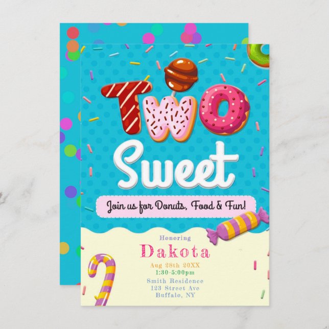 Two Sweet Doughnuts Girl Birthday Party Invitation (Front/Back)