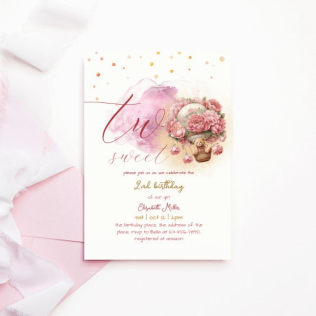 Two Sweet Enchanting Balloon Girl 2nd Birthday Invitation (Creator Uploaded)