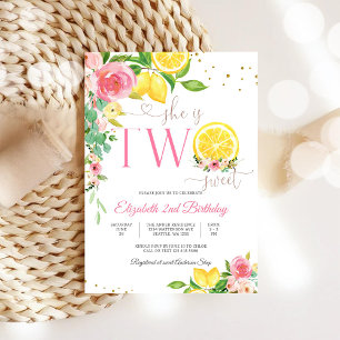 Two Sweet Floral Lemon Birthday Invitation