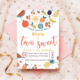 Two Sweet Fruit 2nd Birthday Party Invitation