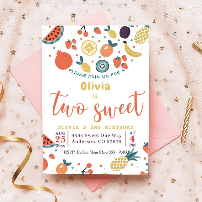 Two Sweet Fruit 2nd Birthday Party Invitation (Creator Uploaded)