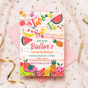Two Sweet   Fruit Party Birthday Invitation