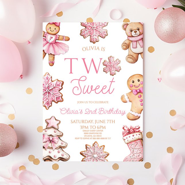 Two Sweet Gingerbread Cookie 2nd Birthday Party Invitation (Creator Uploaded)