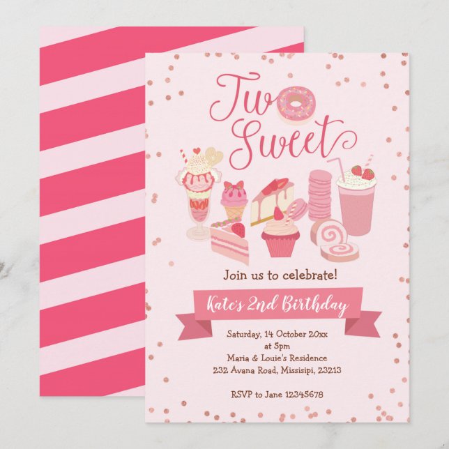 Two Sweet Girl Birthday Party invitation (Front/Back)