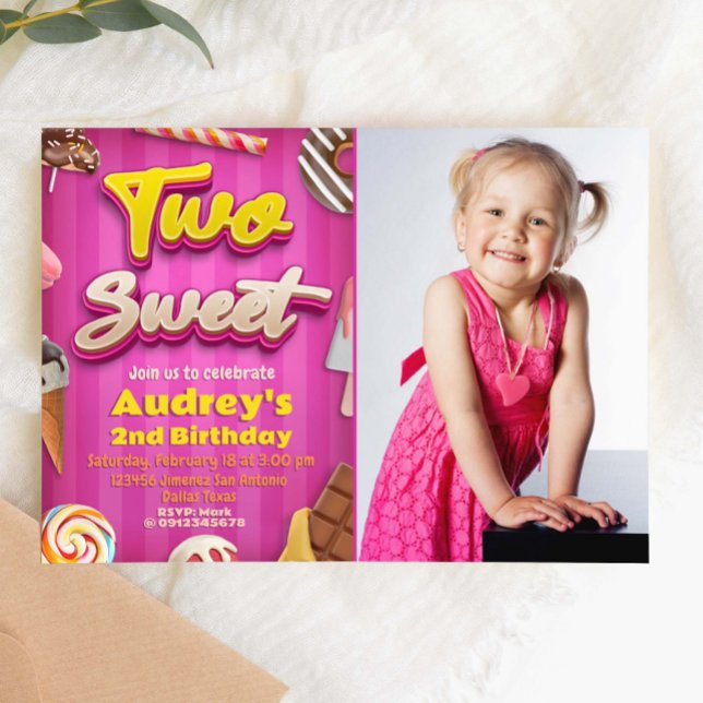 Two Sweet - Girl Birthday with Picture Invitation (Two Sweet - Girl Birthday with Picture Invitation)