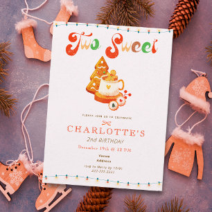 Two Sweet Girl Christmas Cookie Cocoa 2nd Birthday Invitation