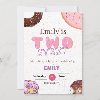 Two sweet girl doughnut birthday invitation