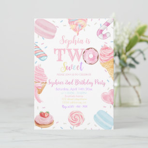 Two Sweet Girl Doughnut Pastel Pink 2nd Birthday I Invitation