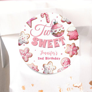 Two Sweet Girl Pink Cookie Christmas 2nd Birthday  Classic Round Sticker