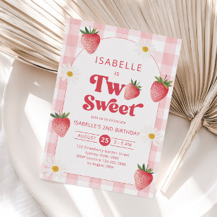 Two Sweet Girl Strawberry 2nd Birthday Party Invitation