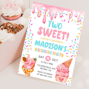 Two Sweet Girls Ice Cream 2nd Birthday  Invitation