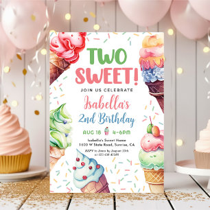 Two Sweet Girls Ice Cream 2nd Birthday  Invitation