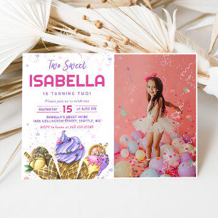 Two Sweet Girls Ice Cream 2nd Birthday Photo Invitation