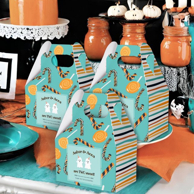 Two Sweet Halloween Candy Ghost Twins Birthday Favour Box (Creator Uploaded)