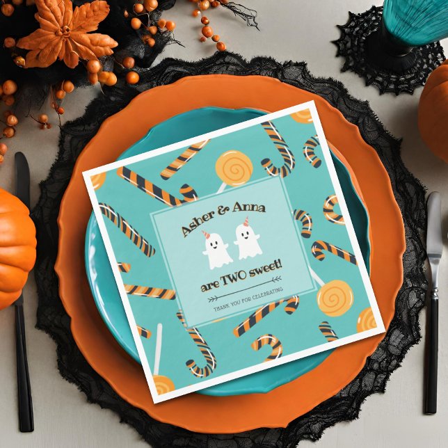 Two Sweet Halloween Candy Ghost Twins Birthday Napkin (Creator Uploaded)