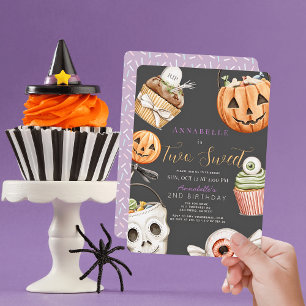 Two Sweet Halloween Sweets Girl 2nd Birthday Invitation