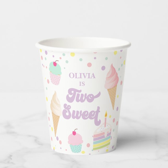 Two Sweet Ice Cream and Cake 1st Birthday Paper Cups (Front)