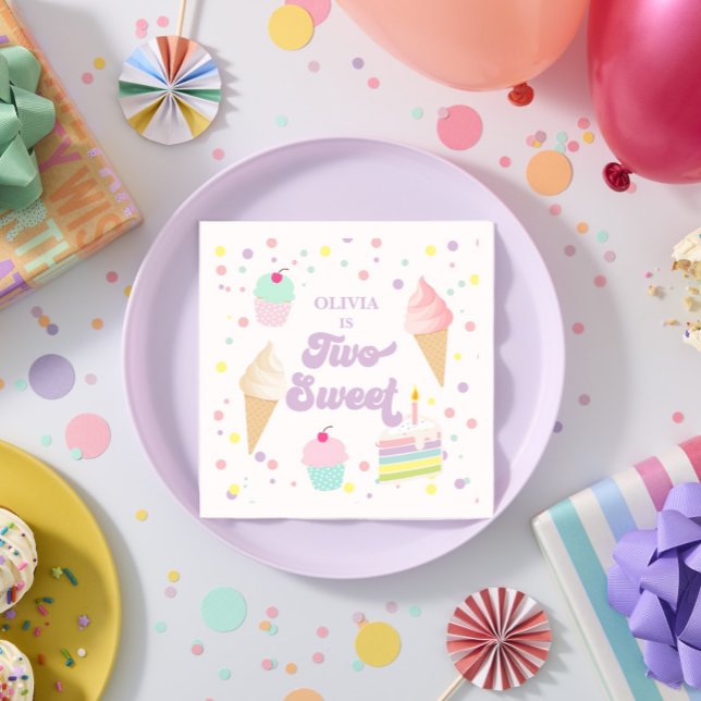 Two Sweet Ice Cream and Cake 2nd Birthday Napkin (Creator Uploaded)
