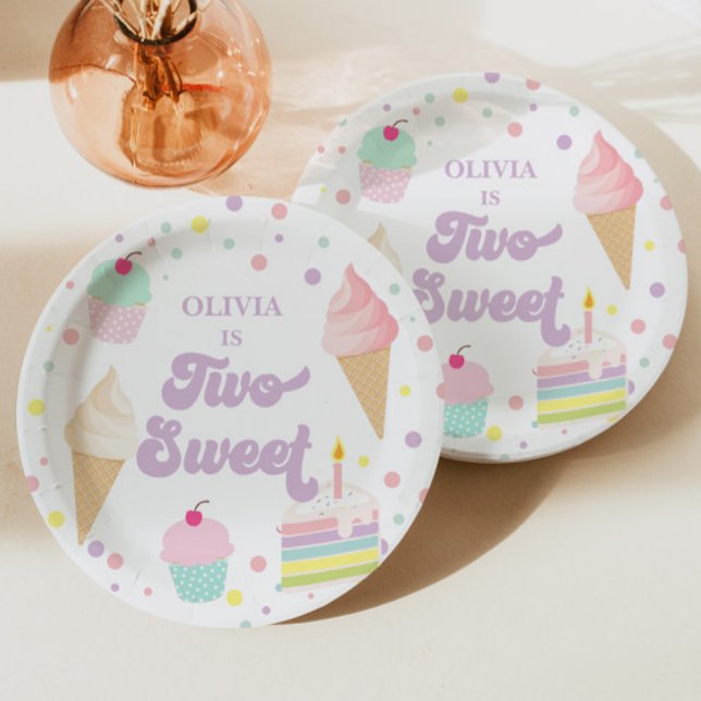 Two Sweet Ice Cream and Cake 2nd Birthday Paper Plate (Creator Uploaded)