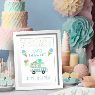 Two sweet ice cream bday treat table favour sign