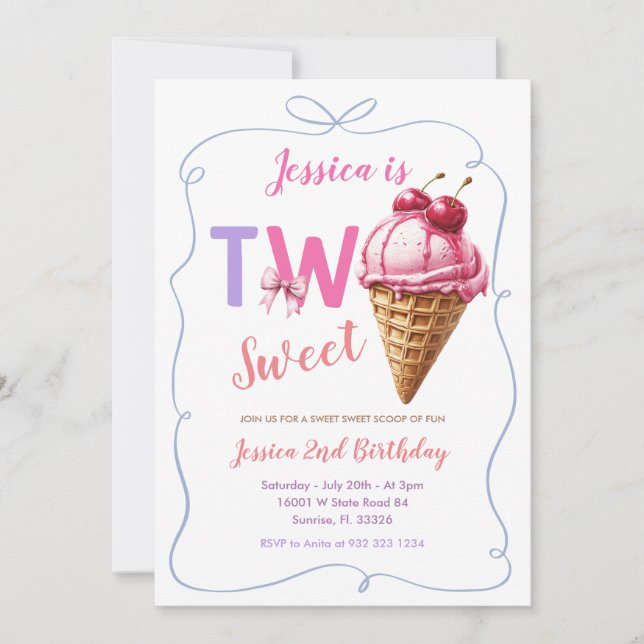 Two Sweet Ice cream Birthday Invitation (Front)
