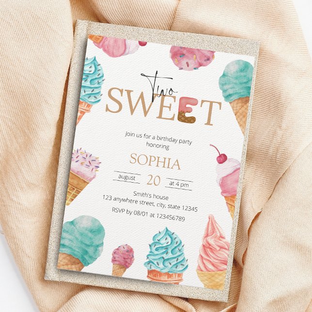 Two Sweet Ice Cream First Birthday Party Girl Invitation (Creator Uploaded)