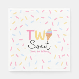 Two Sweet Ice Cream Second 2nd Birthday Party Napkin