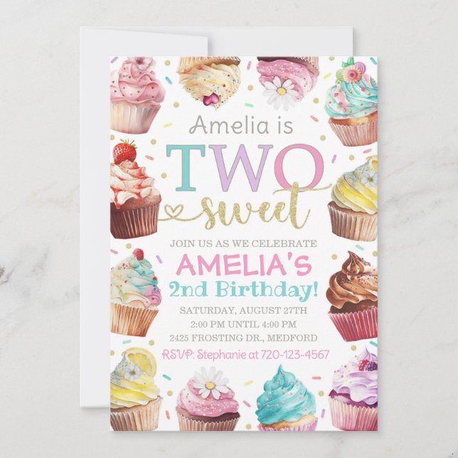 Two Sweet Invitation, Cupcake Invitation (Front)
