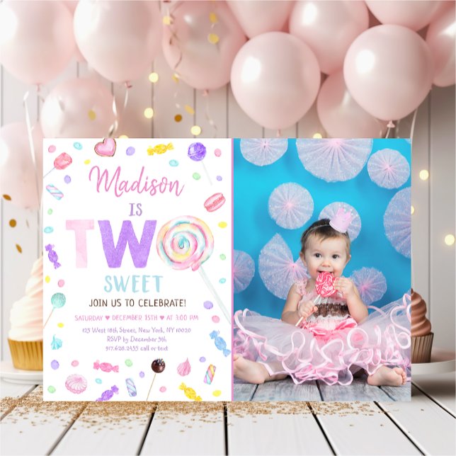 TWO Sweet Lollipop Candy Second Birthday Invitation (Creator Uploaded)