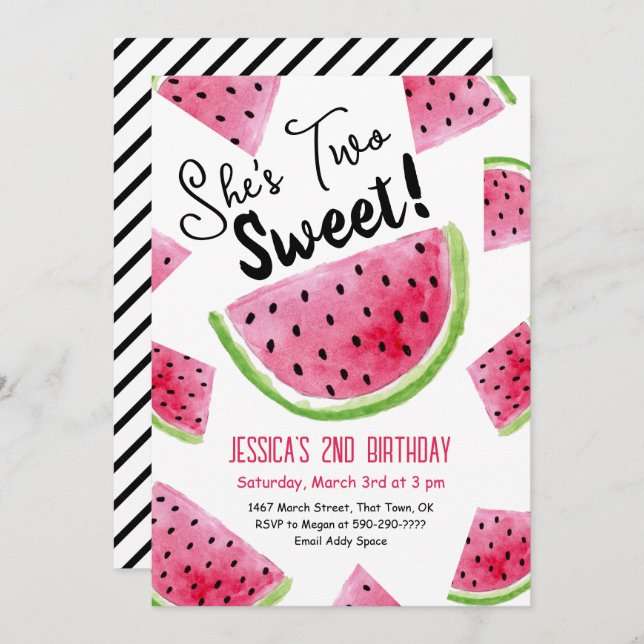 Two Sweet Melon Birthday Party Invitation (Front/Back)