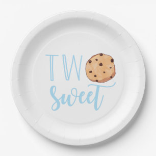Two Sweet Milk and Cookies blue Birthday Party Paper Plate
