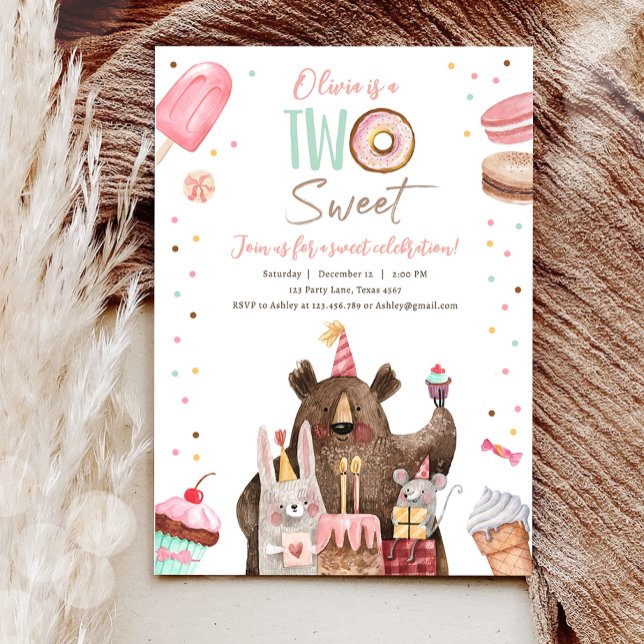 Two Sweet Party Animals Doughnut Girl Second Birth Invitation (Creator Uploaded)