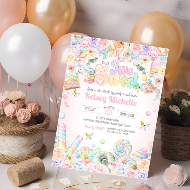 Two Sweet Pastel Candy Shop Second Birthday Invitation (Creator Uploaded)