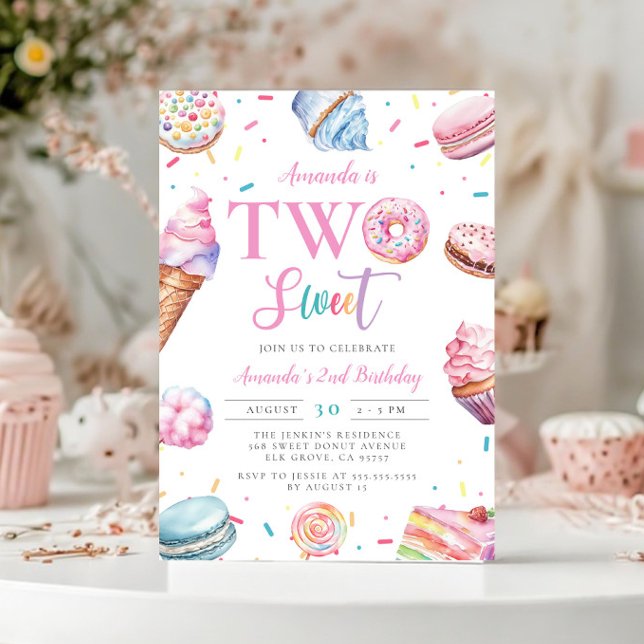 Two Sweet Pastel Pink Doughnut Candy 2nd Birthday Invitation (Creator Uploaded)