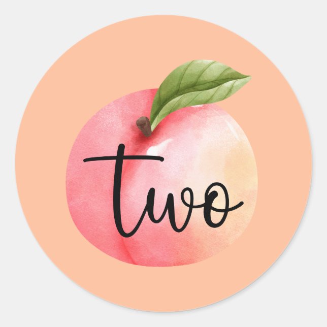 Two Sweet Peach 2nd Birthday Classic Round Sticker (Front)