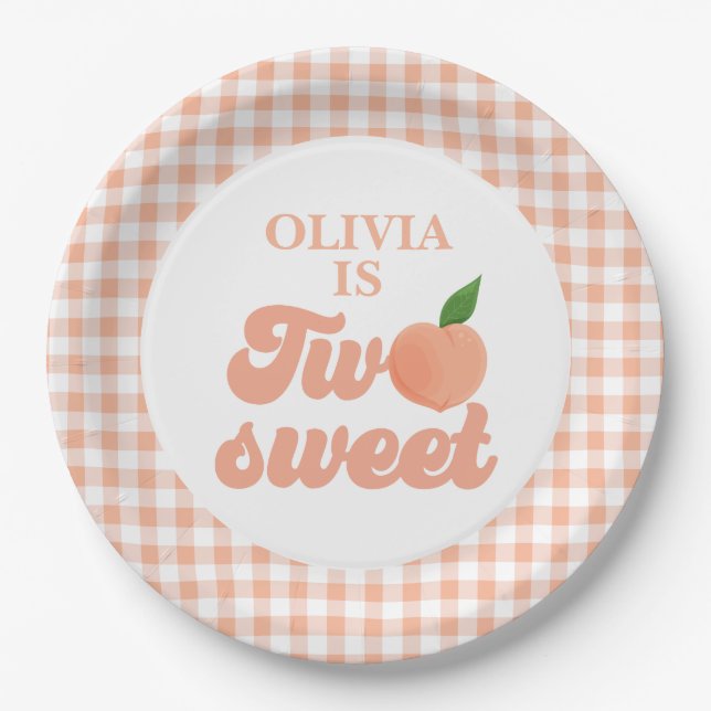 Two Sweet Peach Birthday Paper Plates (Front)