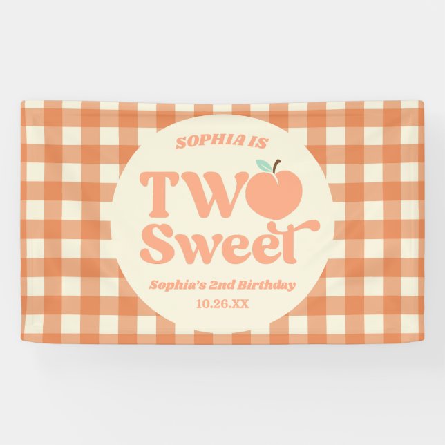 Two Sweet Peach Fruit Second 2nd Birthday Party Banner (Horizontal)